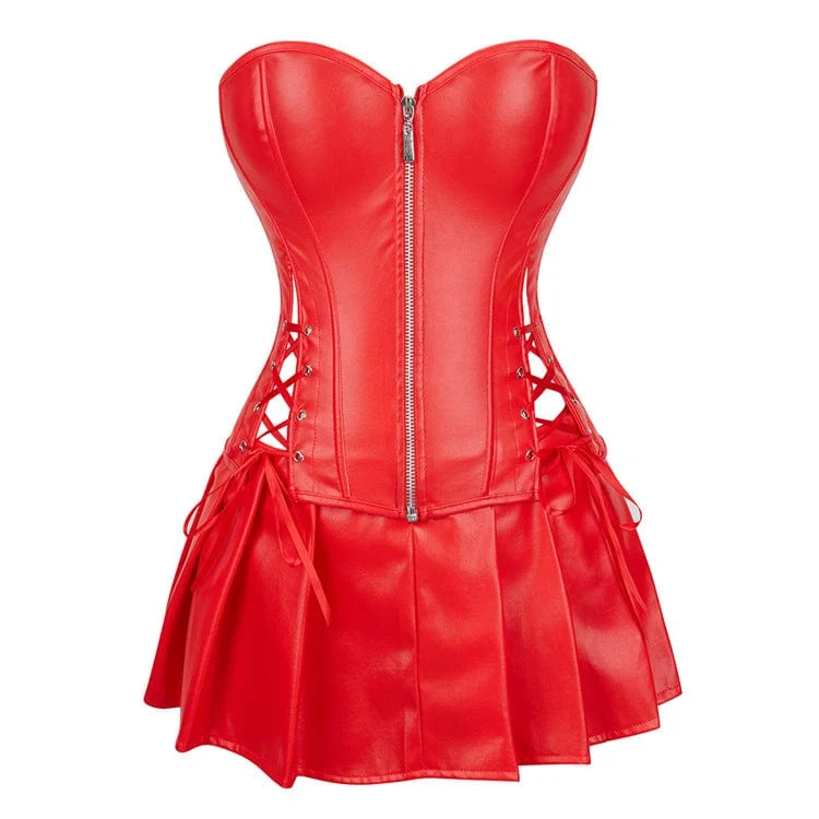 Damen Gothic Strappy Kunstleder Overbust Korsett Kleider