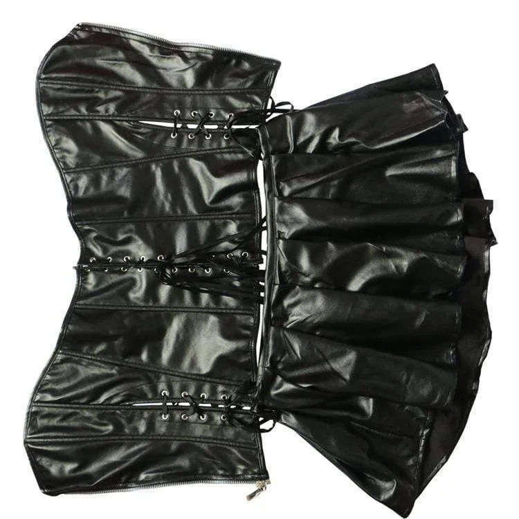 Damen Gothic Strappy Kunstleder Overbust Korsett Kleider