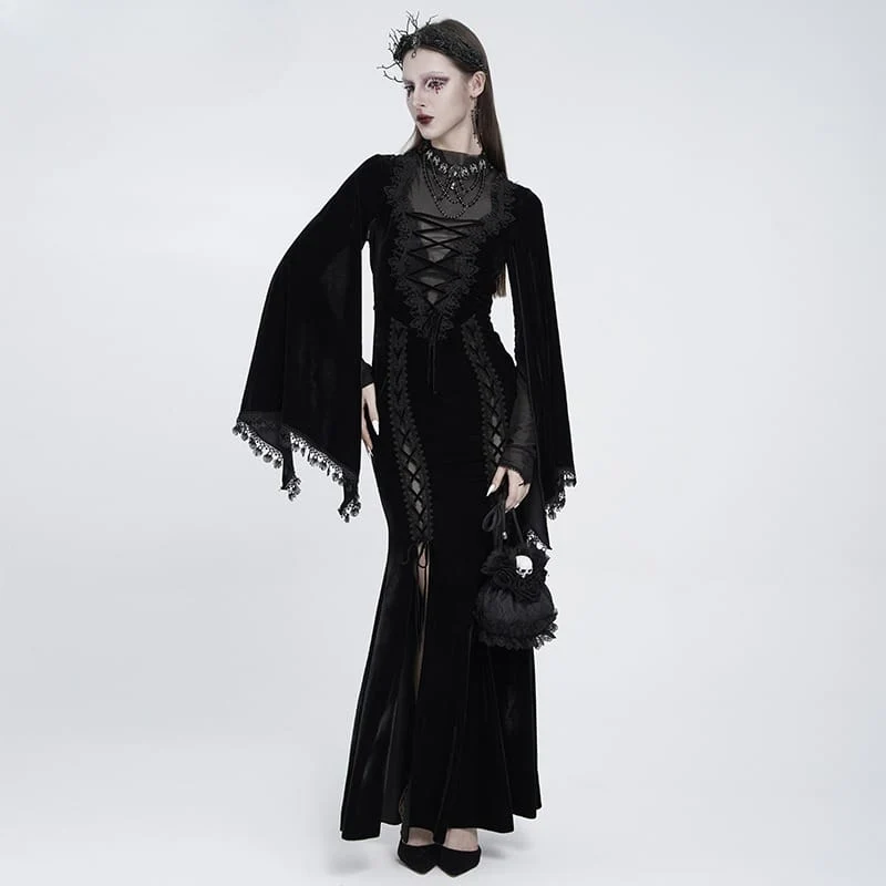 Gothic-Handtasche mit Rosen-Totenkopf-Spitzenrüschen und Kordelzug, Schwarz