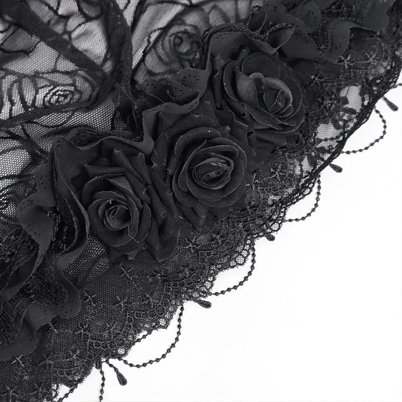 Gothic-Umhang mit Rosenmuster und Kapuze aus Netzgewebe für Damen