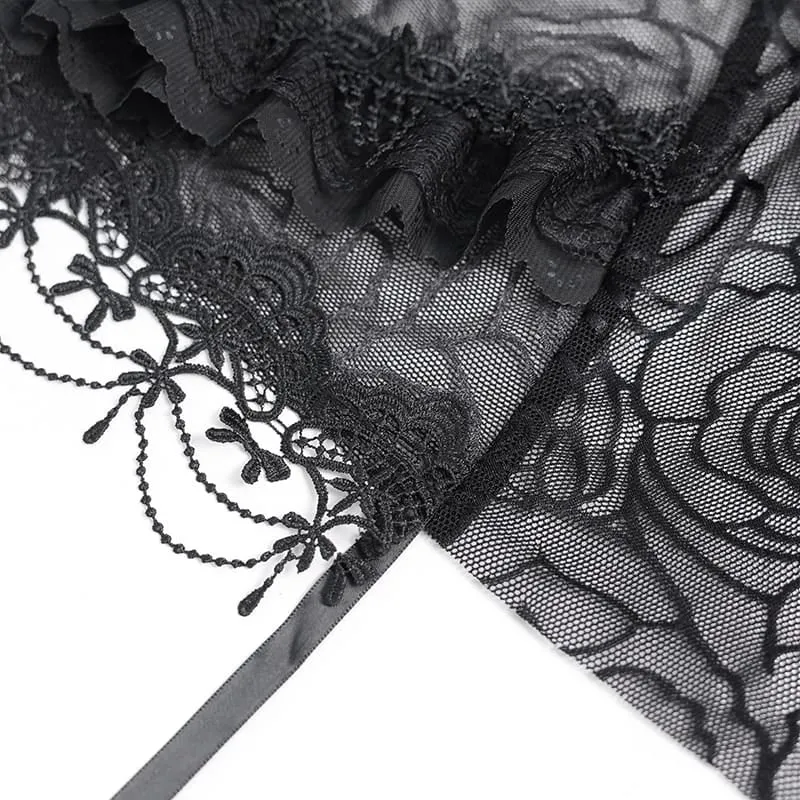 Gothic-Umhang mit Rosenmuster und Kapuze aus Netzgewebe für Damen