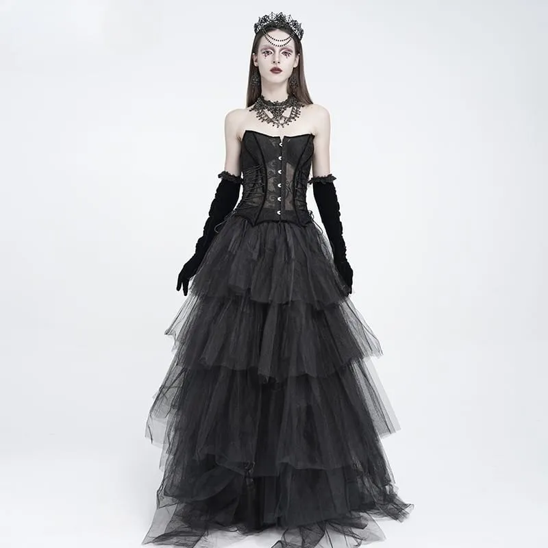 Gothic-Krone für Damen mit Spinnennetz-Motiv und Perlenkette