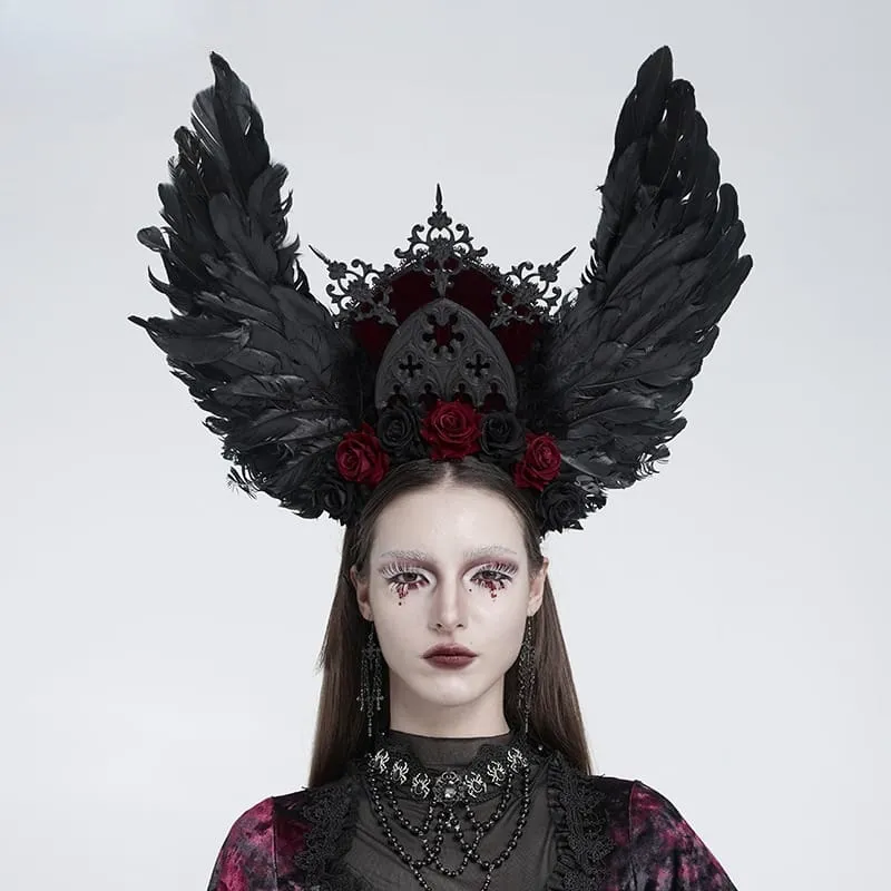 Gothic-Kopfschmuck mit Rosenfedern für Damen