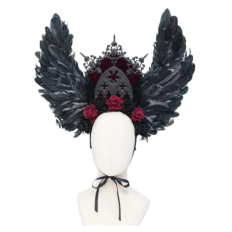 Gothic-Kopfschmuck mit Rosenfedern für Damen