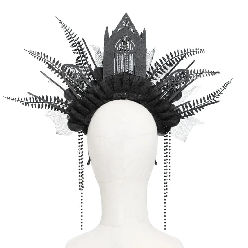 Gothic-Haarreif für Damen mit Kreuz, Rose, Perlen und Fransen