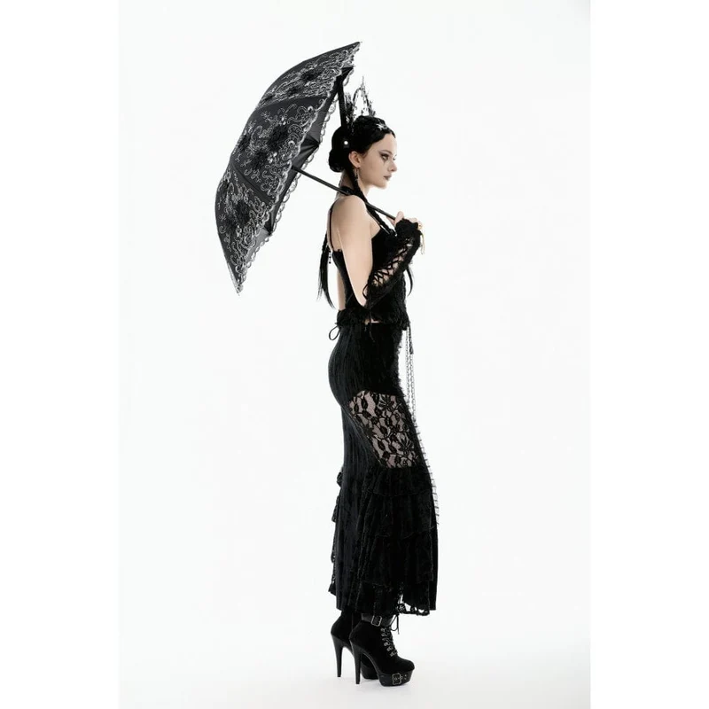 Damen-Regenschirm mit gotischer Spitze und Blumenstickerei