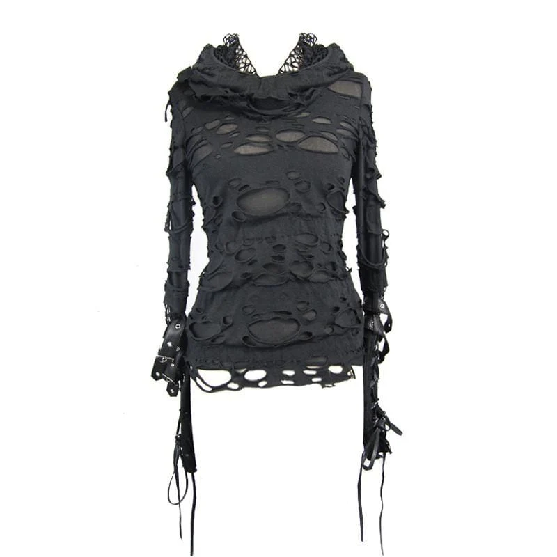 Frauen Distressed Hooded Punk Goth Top