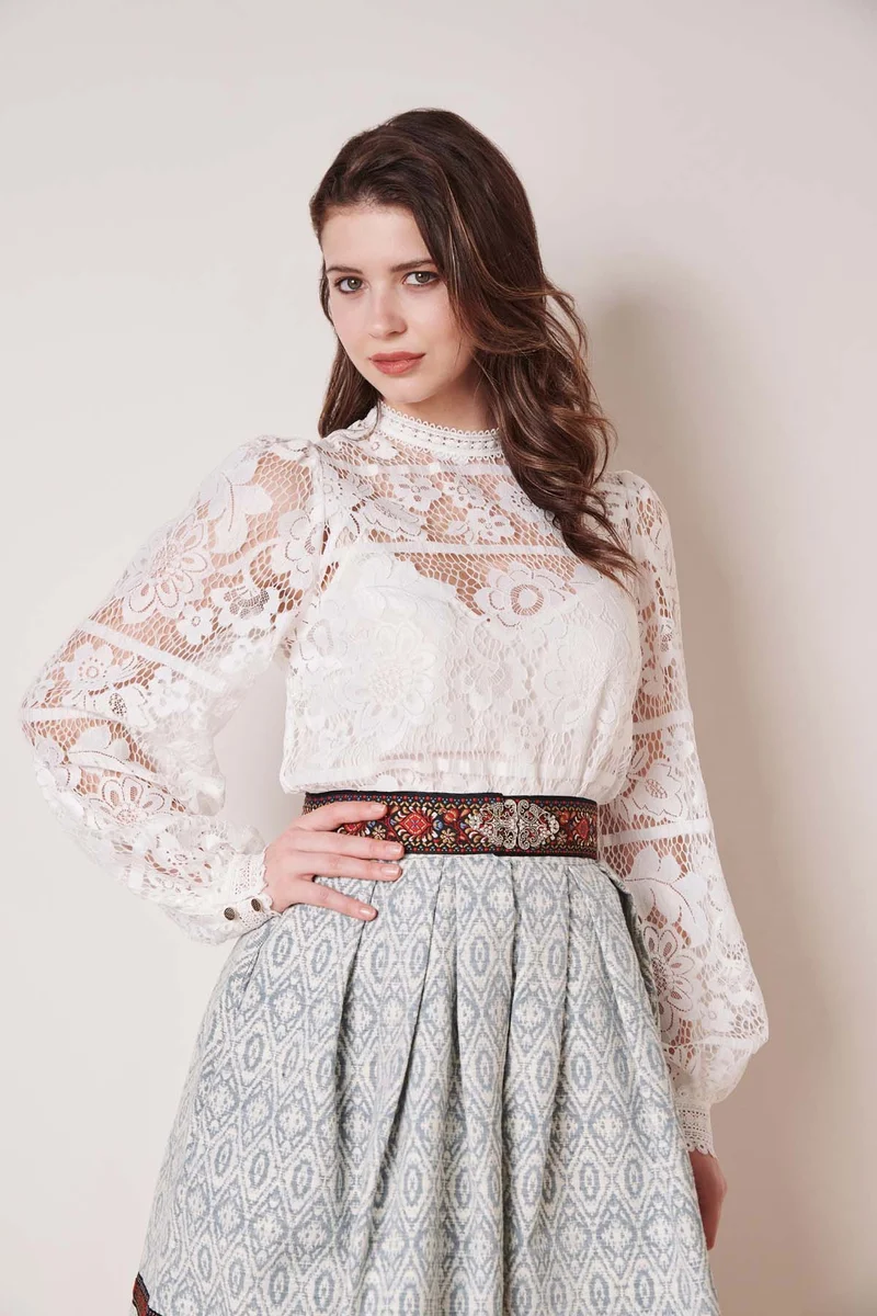 Trachtenbluse Loredina ecru Spitze