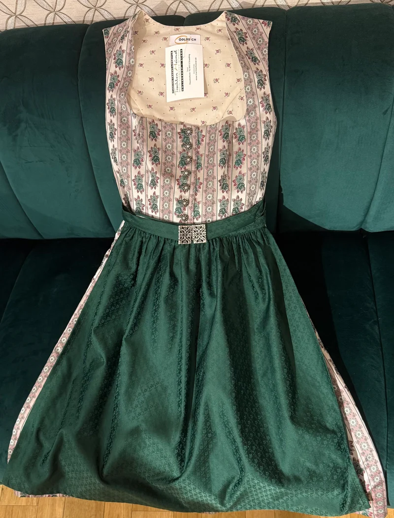 Dirndl Goldstich Blumen rosa/grün 64cm