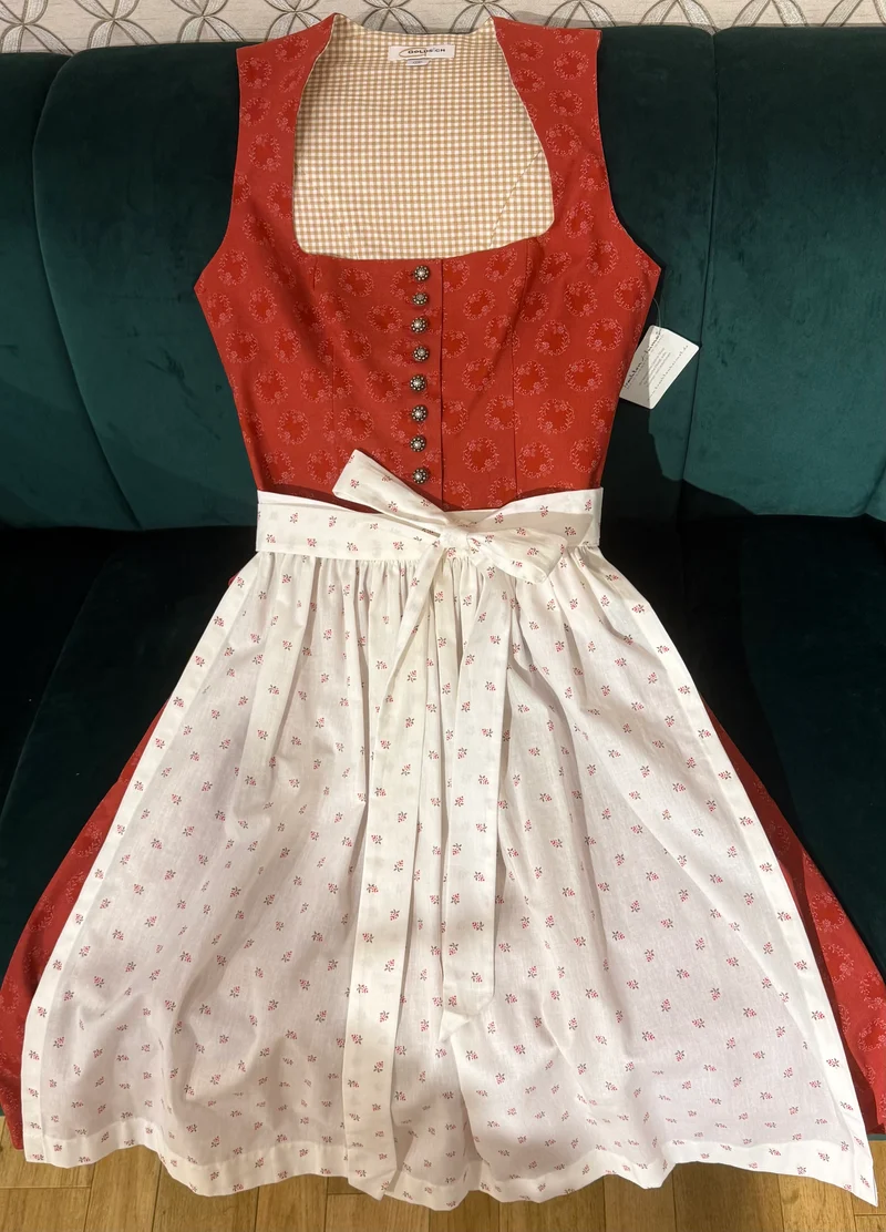 Baumwolldirndl Goldstich orange/weiß 65cm
