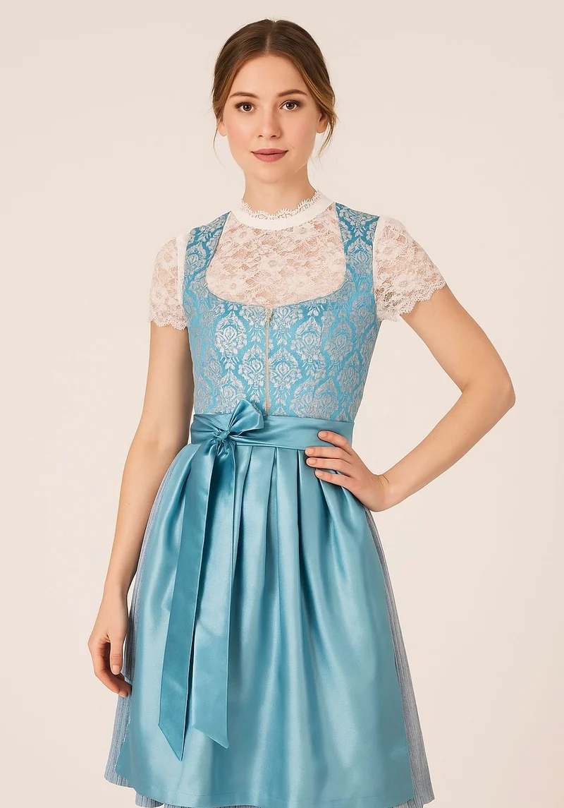 Dirndl Goldstich hellblau/weiß/silber 70cm
