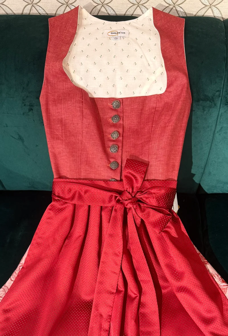Dirndl Goldstich rot/bordeaux/rose 70cm