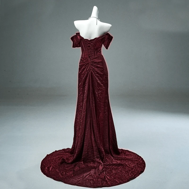 Maßgeschneidertes, gotisches, trägerloses, rotes Smokingkleid mit Schleife und Schnürung für Damen