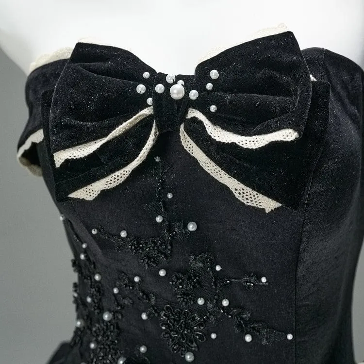 Damen Maßgefertigtes Gothic Bowknot Pearl Mehrschichtiges Splicing Trägerloses Brautkleid