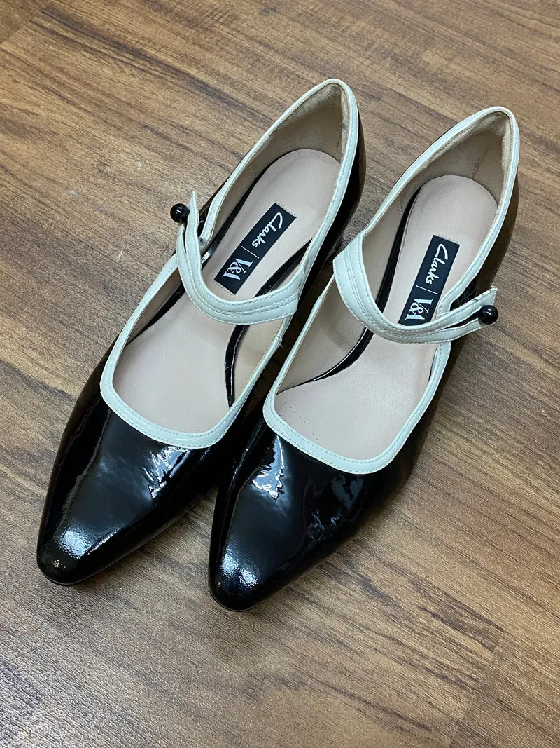 Vintage-Schuh von Clarks, Lackleder schwarz/weiß Gr.40
