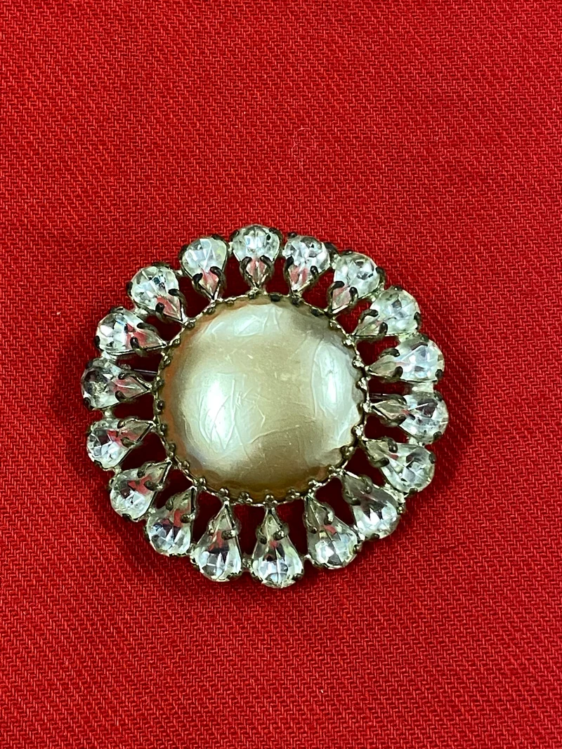 Vintage Brosche, rund, Schmuck mit großem runden Stein und kleine Glitzersteine