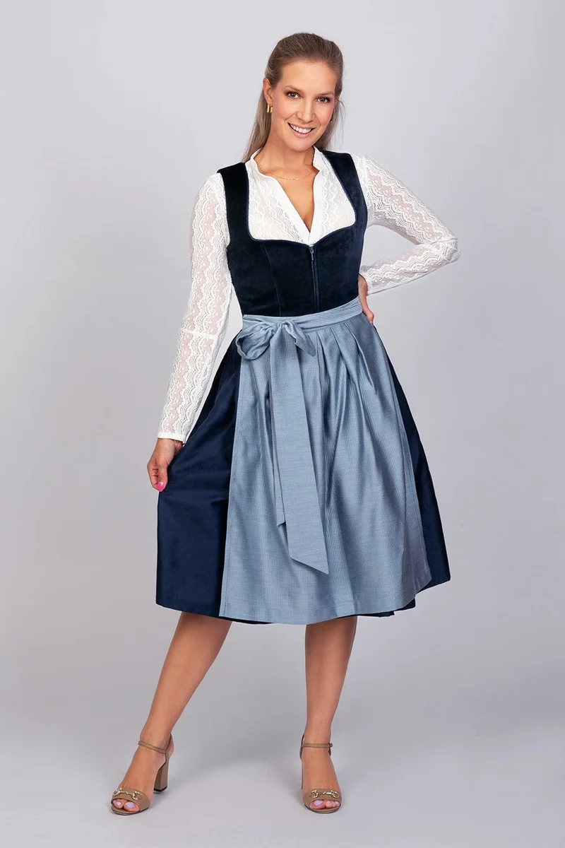 Midi Dirndl Luna Samt Blau