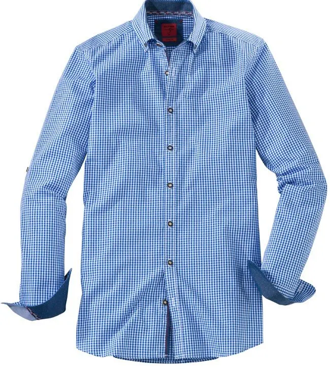 Olymp Hemd Trachtenhemd blau/weiss langarm