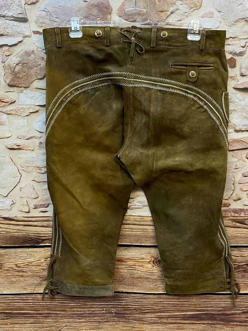 Vintage Trachten Lederhose Herren Kniebund Olivbraun – Gr. 56 Donisl Echtleder