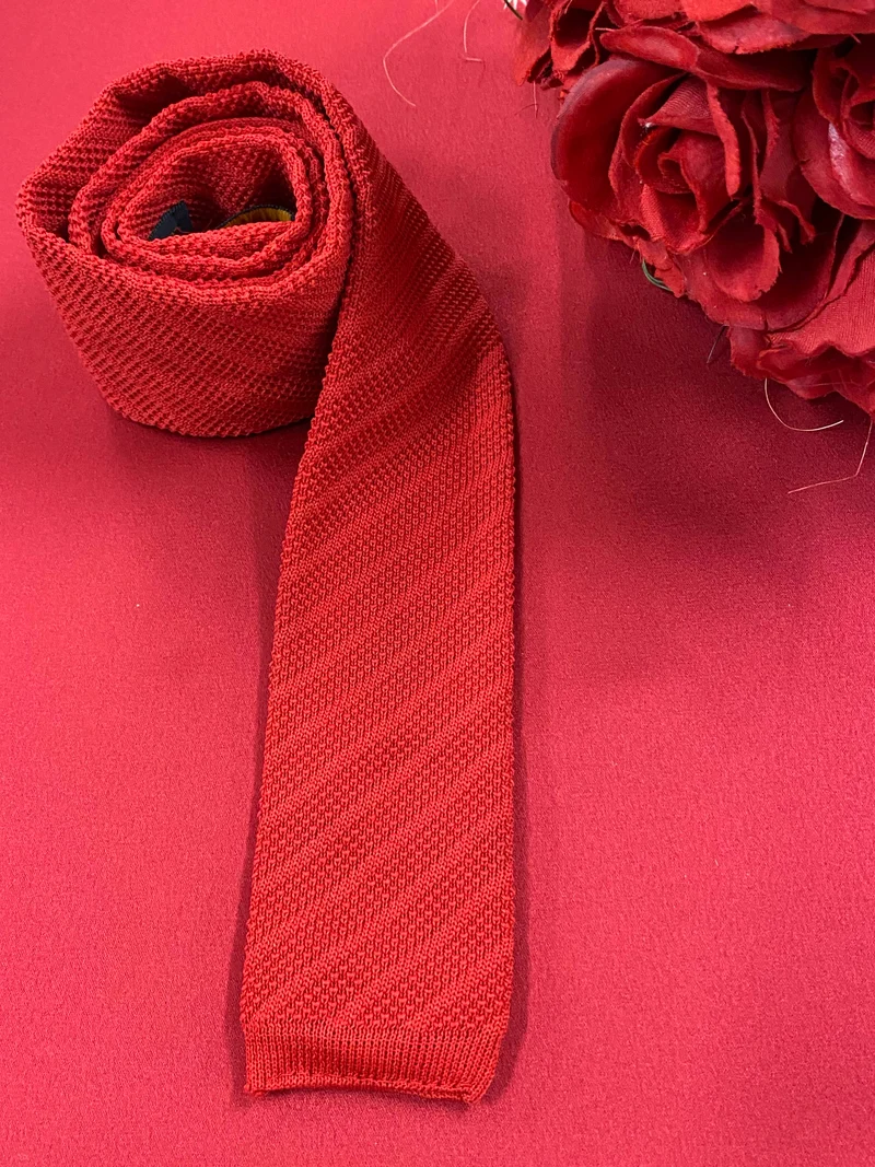 Vintage Strickkrawatte Rot – Henry John Klassisch Schmal Retro
