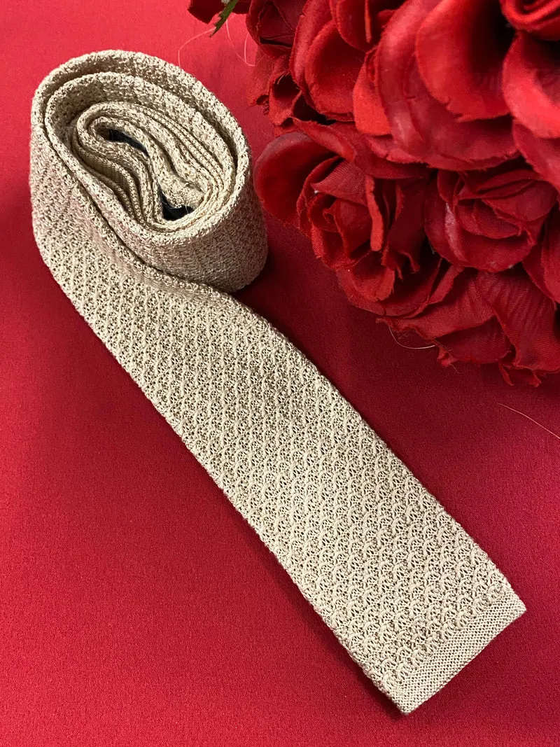 Vintage Strickkrawatte Beige – Schmale Herren Krawatte Retro Stil