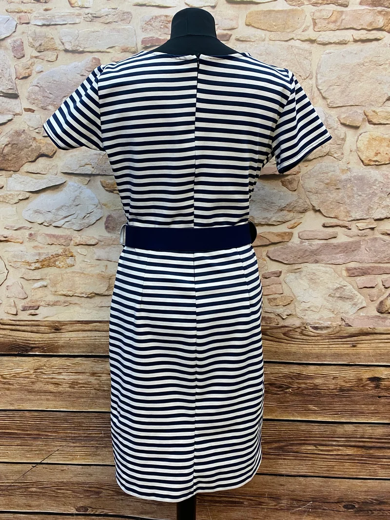 Vintage Streifenkleid Dunkelblau Weiß – 50er Jahre Stil Gr. XL