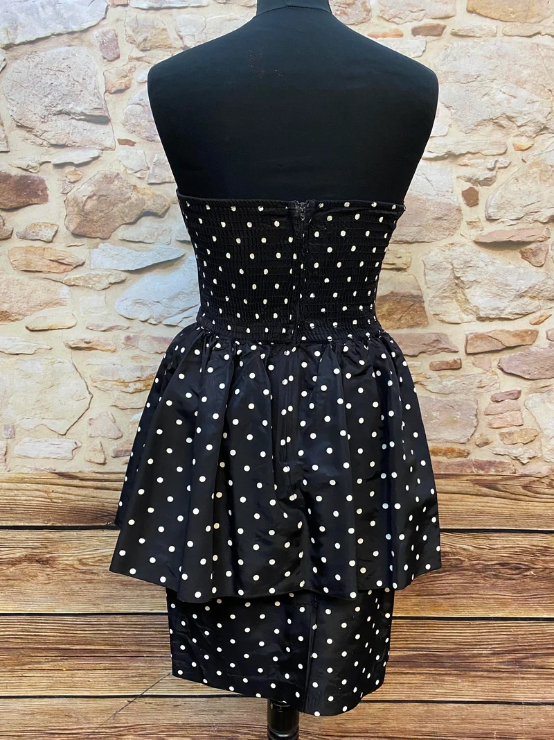 Rockabilly Kleid Schwarz Weiß Gr. 34 – gepunktetes Bandeaukleid mit großer Schleife