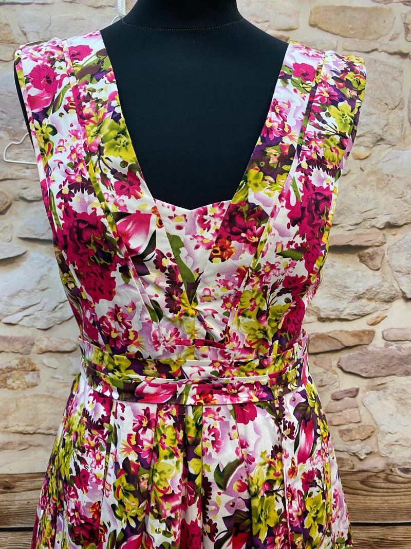 50er Jahre Kleid Damen Gr. 34 – florales Baumwollkleid in Rosa