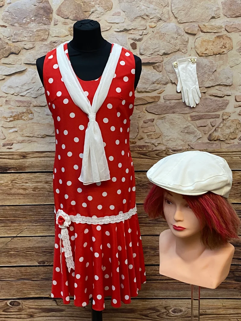 20er Jahre Tageskleid Rot-Weiß Gr. ca. 44 – Tea Dress