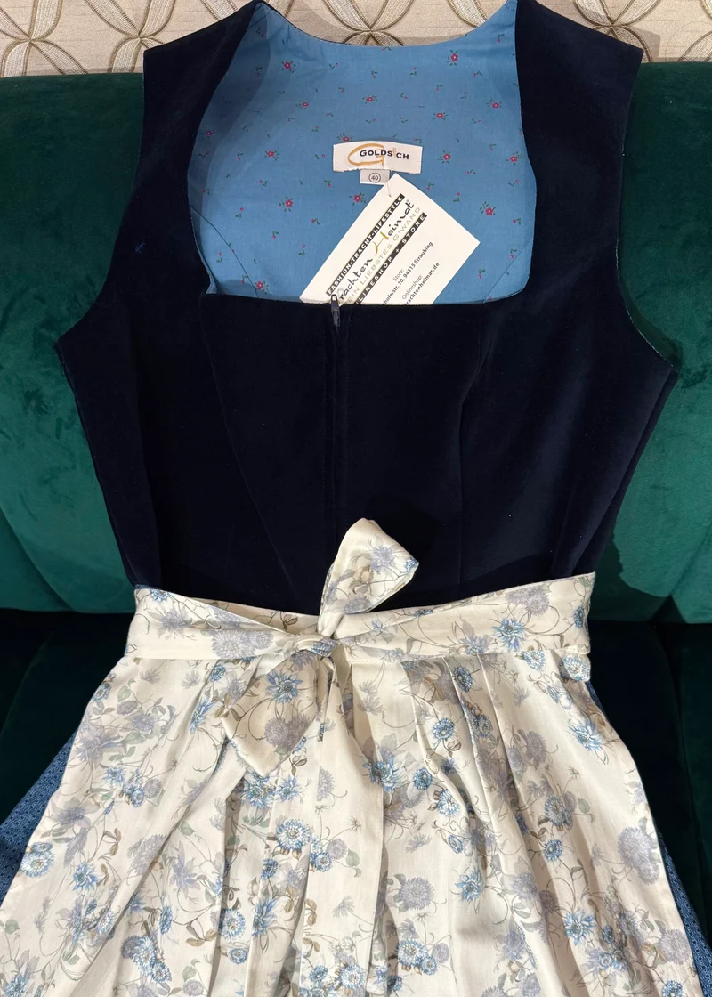 Dirndl Goldstich Samt dunkelblau 74cm