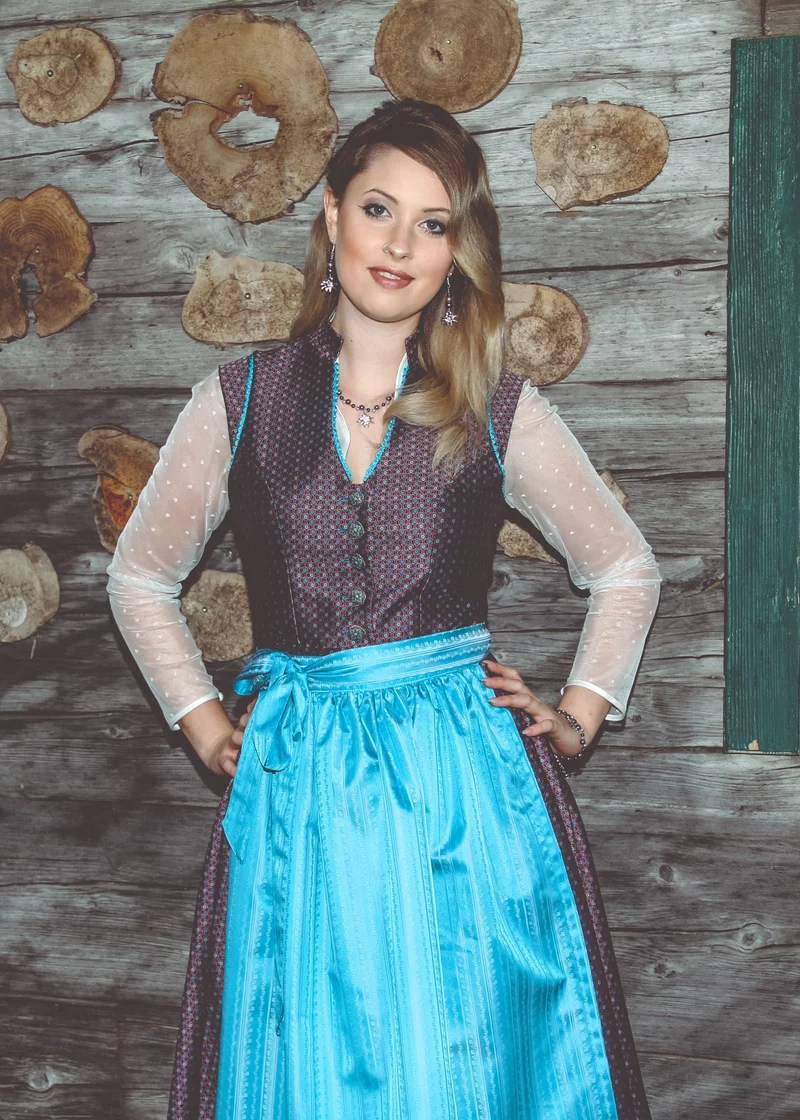 Vintage Dirndl Goldstich Jacquard lila/türkis 65cm