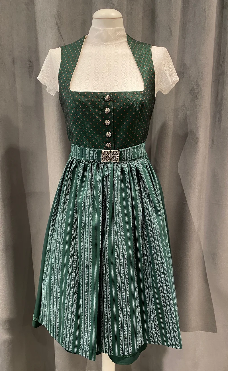 Baumwolldirndl Goldstich traditionell grün geblümt grün