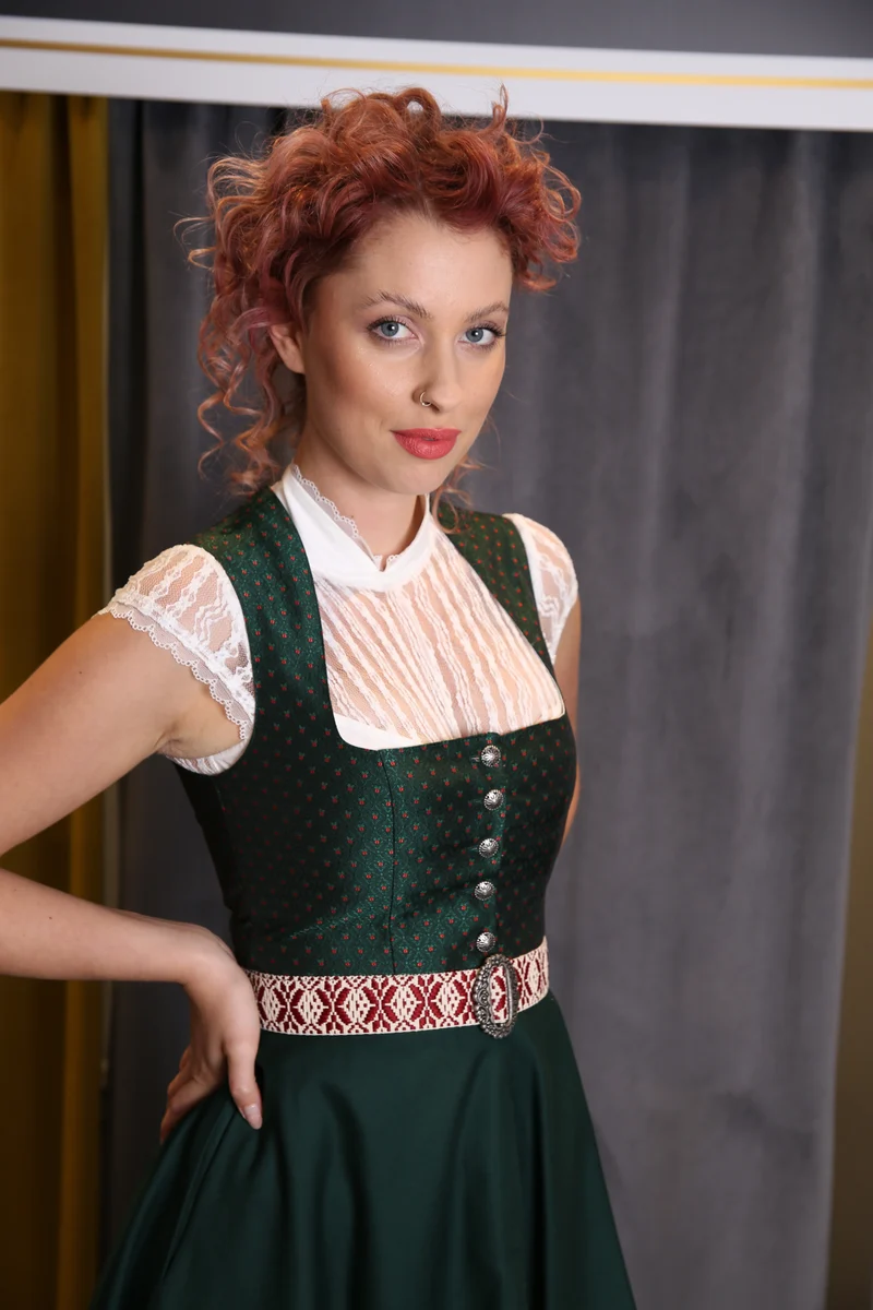 Baumwolldirndl Goldstich traditionell grün geblümt grün