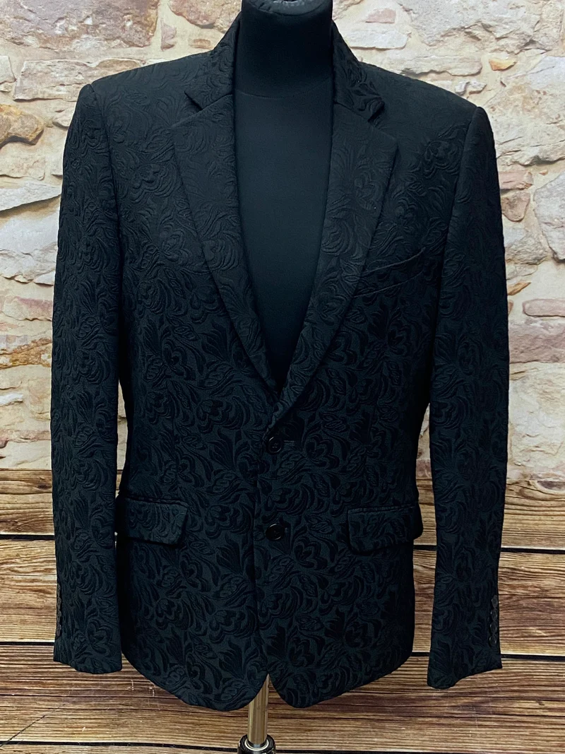 Schwarzes Brokat-Sakko Jacke Herren Gr.48