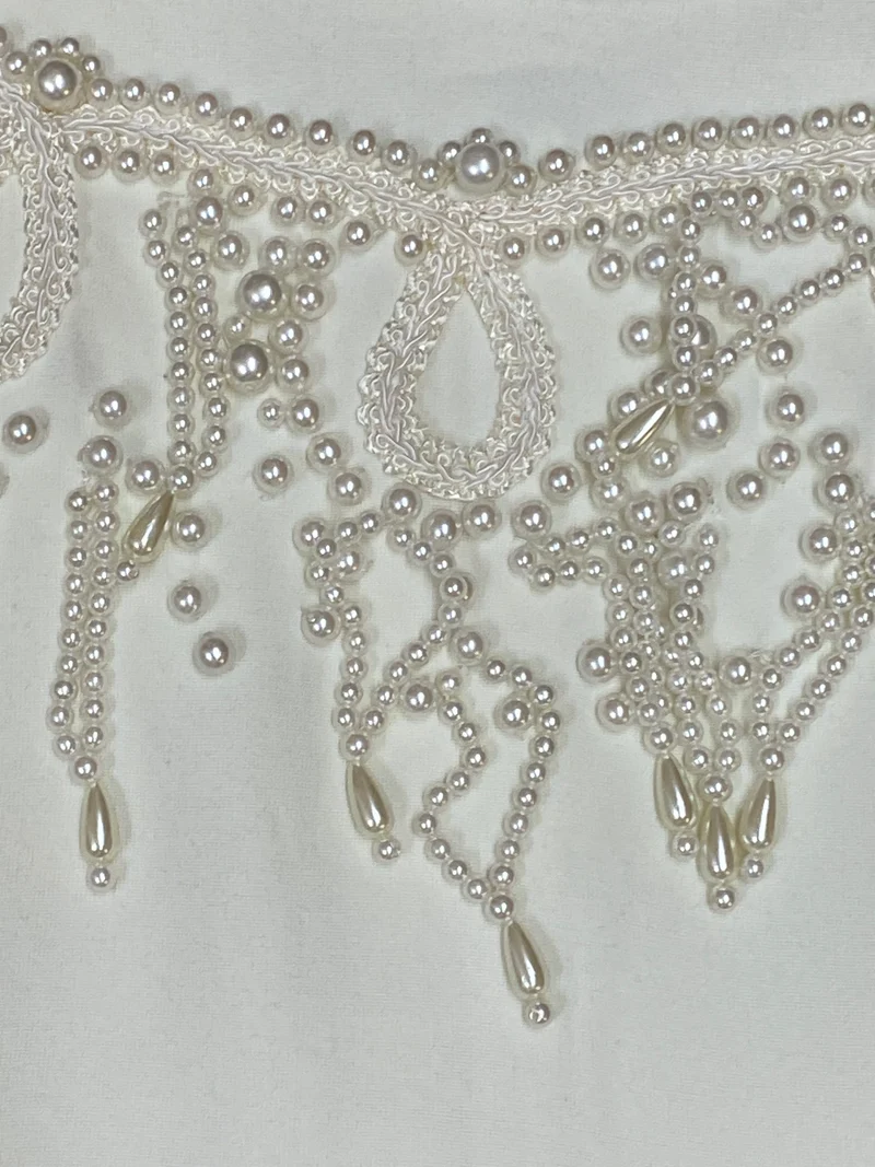 Vintage Etuikleid ivory Perlen Ausschnitt Gr. 40 elegant
