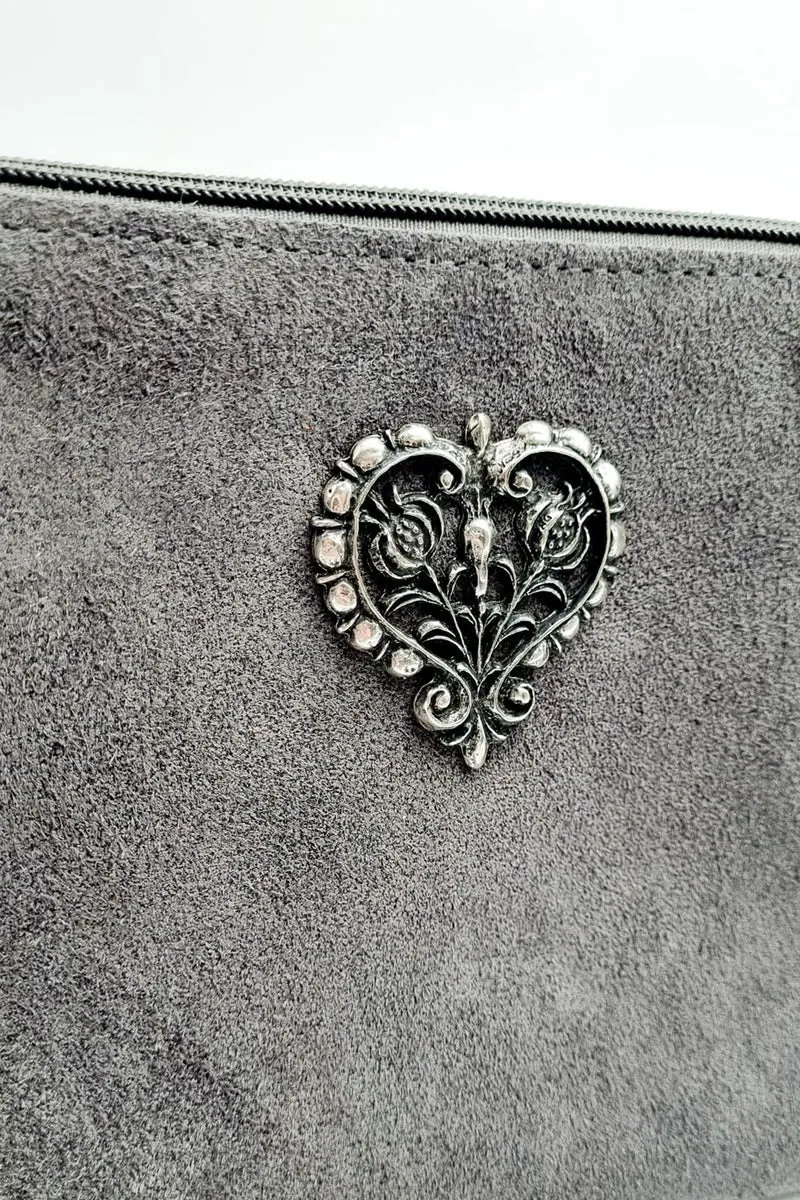 Wildledertasche - Herz - Grau - P.S. Schuhmacher