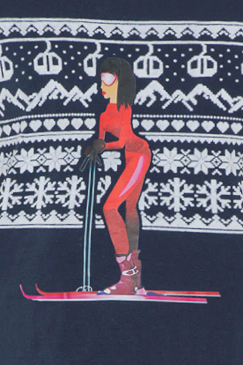 Damen Langarmshirt mit Skifahrerin