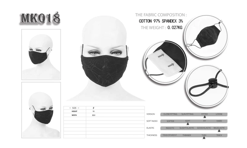 Unisex Gothic Spider Web Masken mit Einwegfiltereinsatz XNUMXer-Set