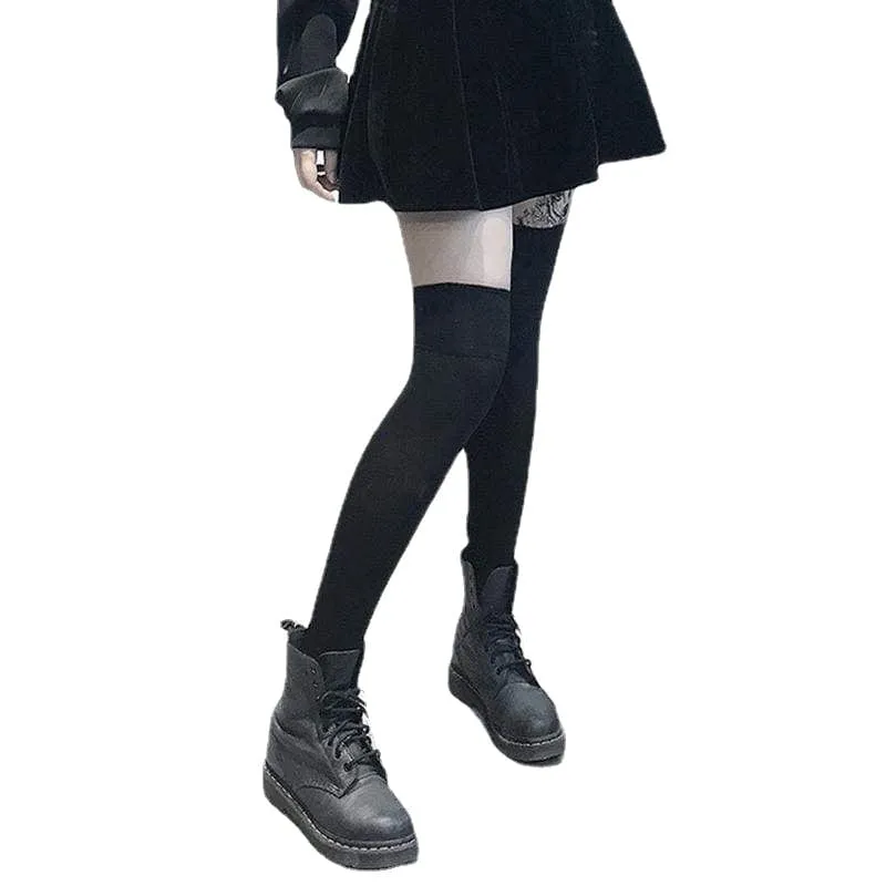 Damen Gothic Fleece Oberschenkel High Socks