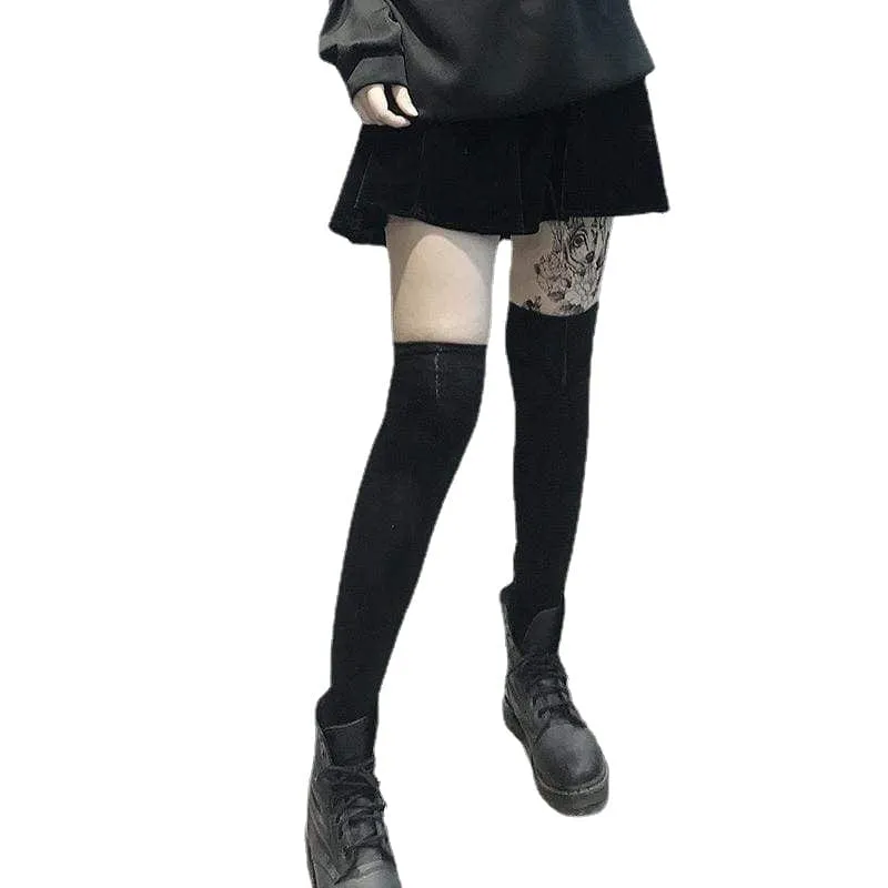Damen Gothic Fleece Oberschenkel High Socks