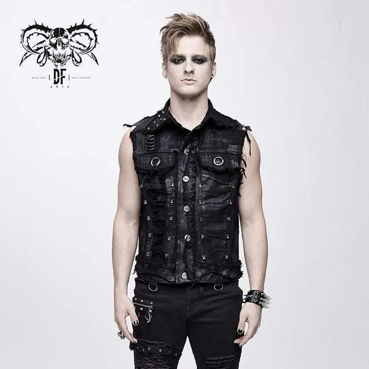 Herren Punk Skull Rivets Ripped Weste