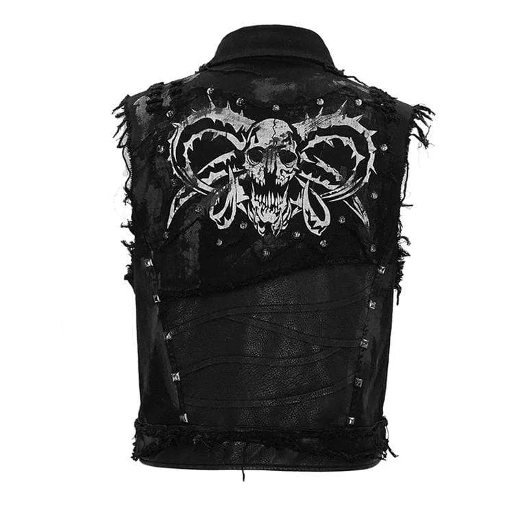 Herren Punk Skull Rivets Ripped Weste