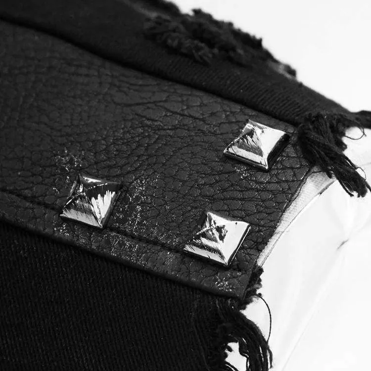 Herren Punk Skull Rivets Ripped Weste