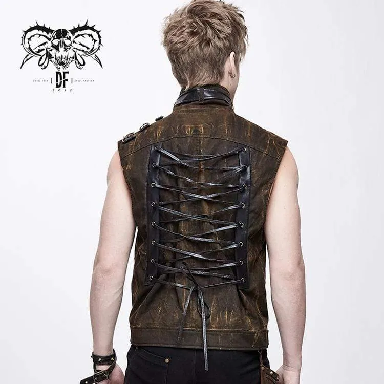 Herren Goth Stehkragen Nieten Weste