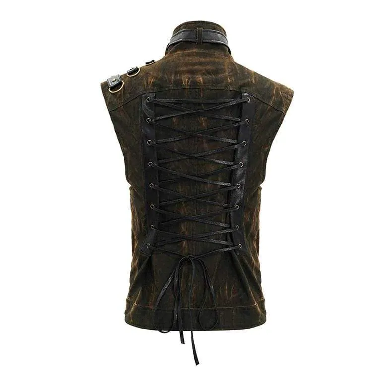 Herren Goth Stehkragen Nieten Weste