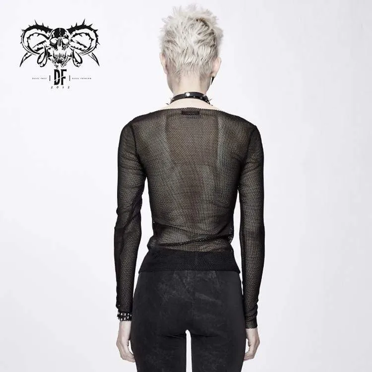 Frauen Goth Skull Sheer Mesh Tops