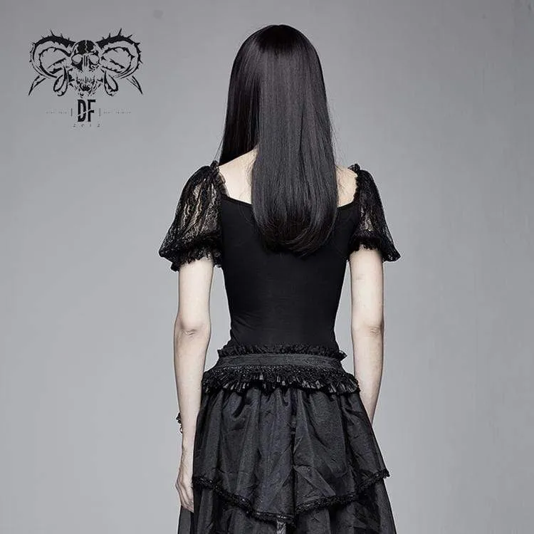 Frauen Goth Sheer Lace Puff Sleeved Tops