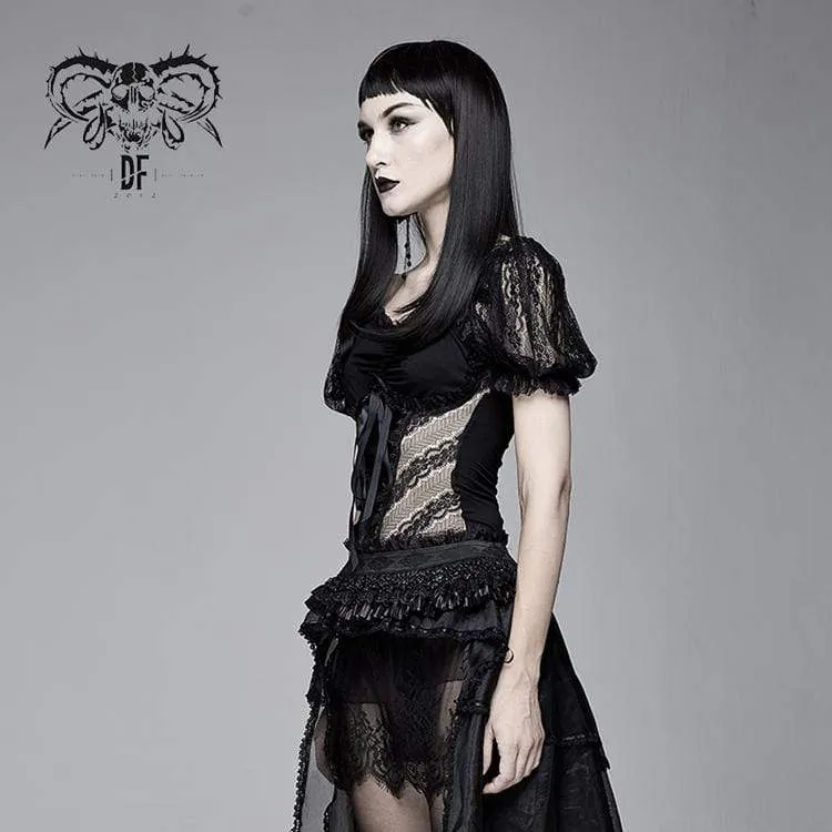 Frauen Goth Sheer Lace Puff Sleeved Tops