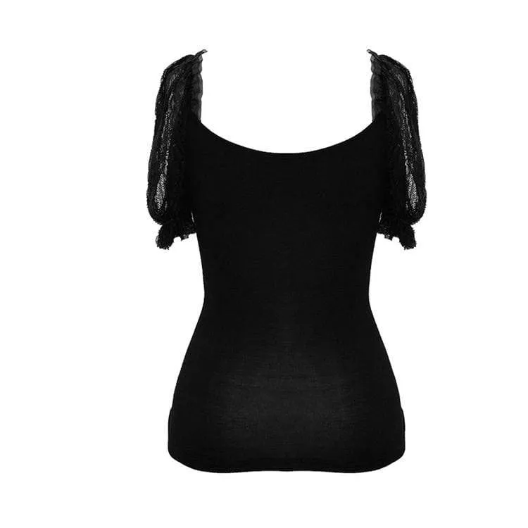 Frauen Goth Sheer Lace Puff Sleeved Tops