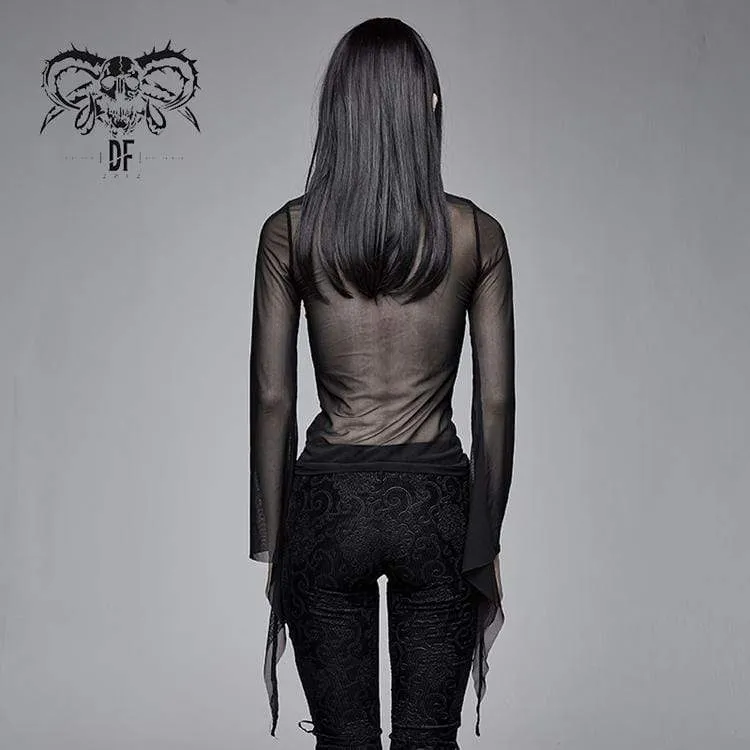 Damen Goth schiere Flare Ärmeln Mesh Tops